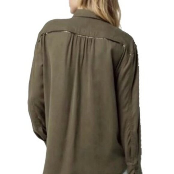 Free People Off Campus Shirt Moss Olive Metallic, utility boho army button down - Picture 2 of 16